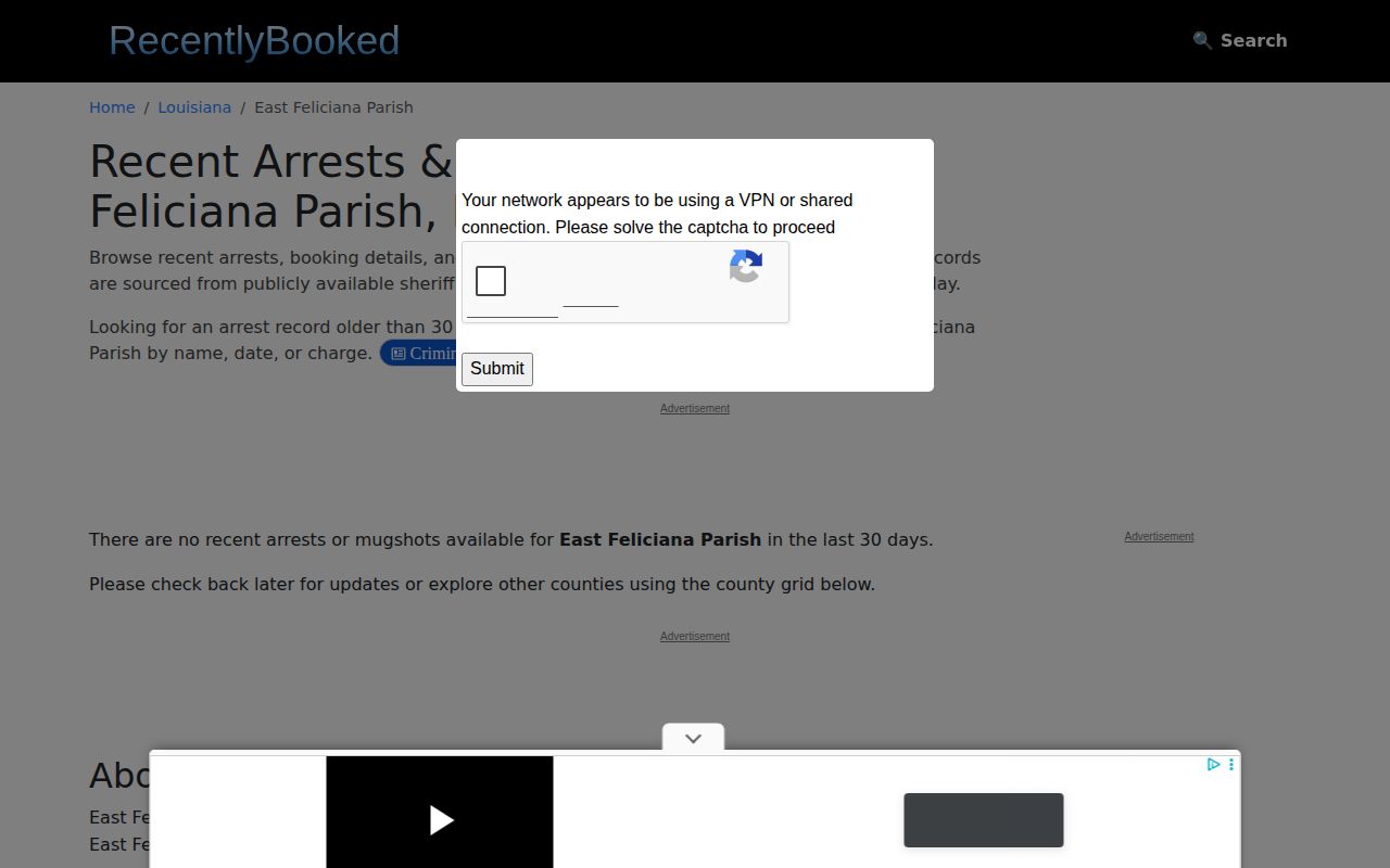 Unofficial RecentlyBooked East Feliciana Parish records page